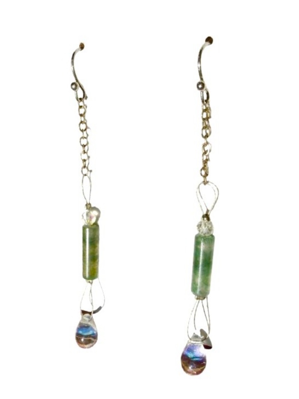 Handmade Moss Agate and Glass Drop Dangle Earrings